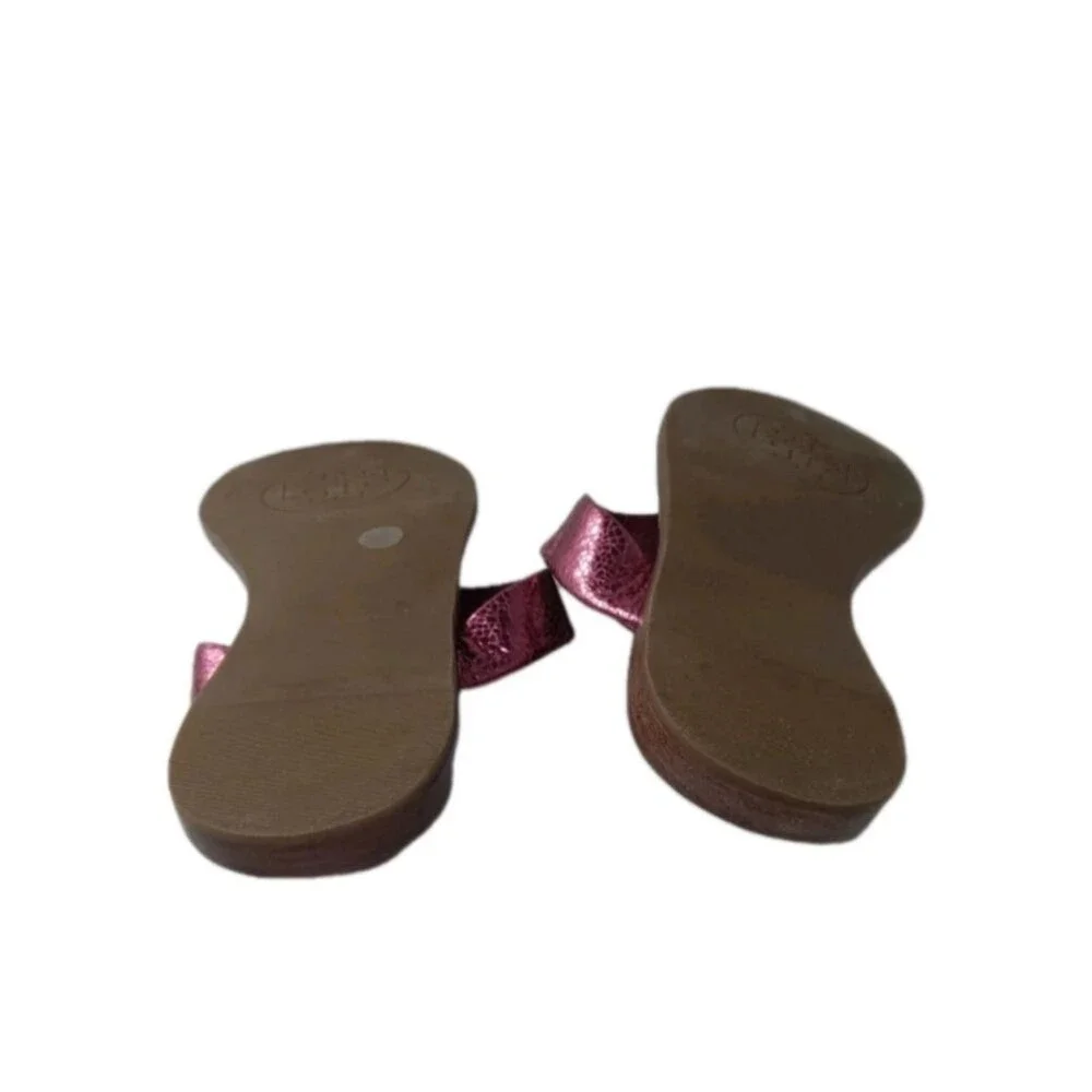Tory Burch Cameron Leather Thong Sandals Women's Size 6 M Metallic Pink Leather